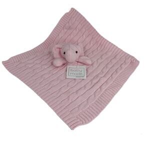Baby Mode Cable Knit Lovey Blanket Pink Elephant 15.5" x 15" New